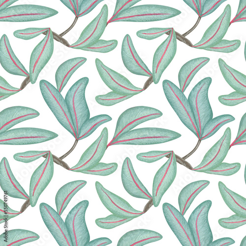 Seamless pattern with leaves. Decorative pattern. Watercolor and gouache illustration. The print is used for Wallpaper design, fabric, textile, packaging.