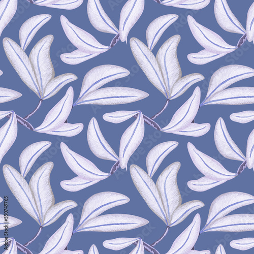 Seamless pattern with leaves. Decorative pattern. Watercolor and gouache illustration. The print is used for Wallpaper design, fabric, textile, packaging.