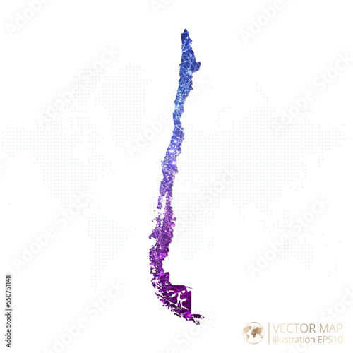 Chile map in geometric wireframe blue with purple polygonal style gradient graphic on white background. Vector Illustration Eps10.