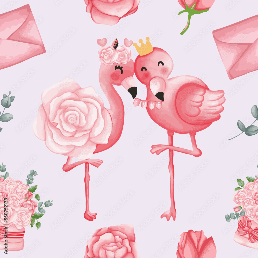 Flamingo Valentine Seamless pattern, Valentine and Love background.. Flamingo Valentine Seamless pattern, Valentine and Love background..