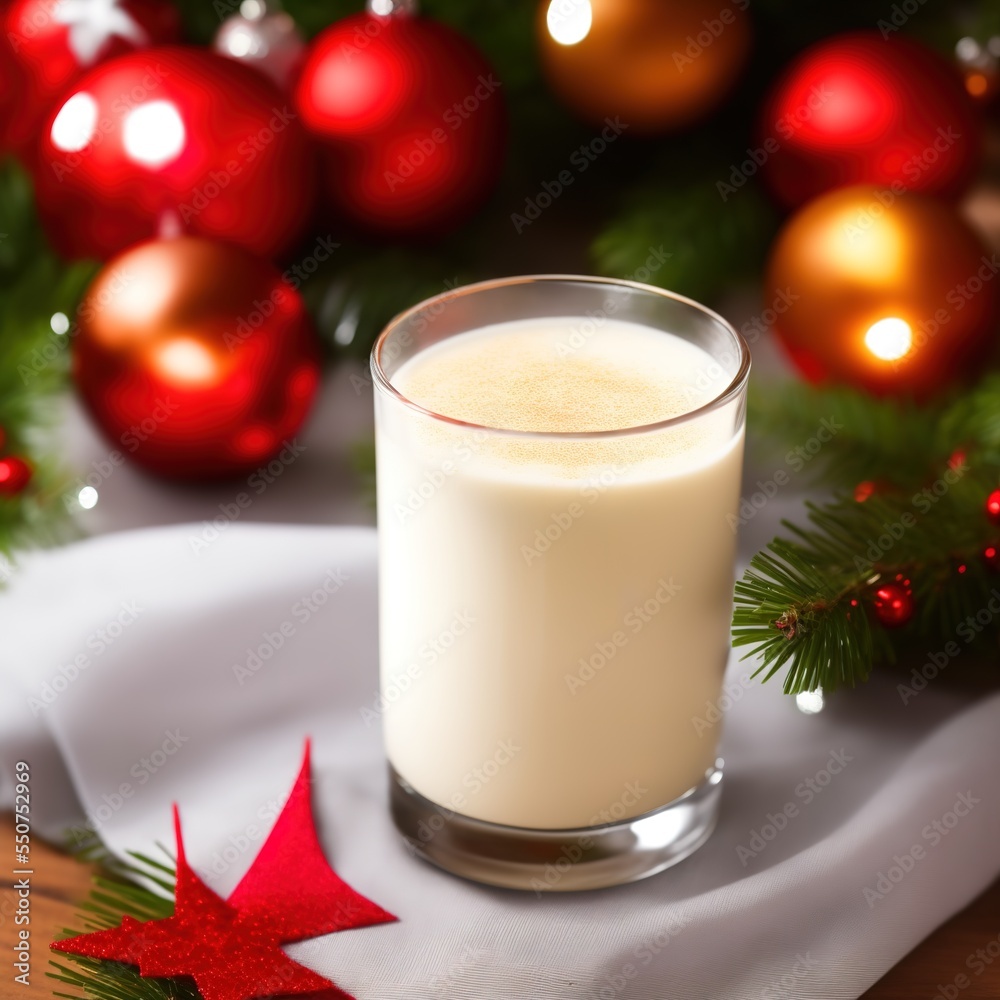 Glass of Christmas Eggnog Latte with Ornaments and Decorations Cozy Glass of Christmas Eggnog Latte with Ornaments and Decorations Cozy