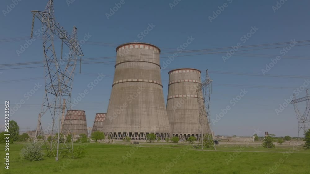 Slider Shot Of Big Cooling Towers In Power Energy Production, Los Angeles, USA Slider Shot Of Big Cooling Towers In Power Energy Production, Los Angeles, USA
