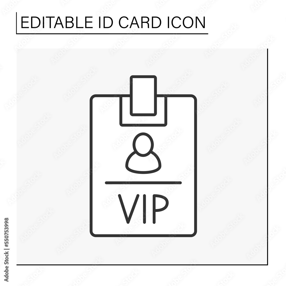 ID card line icon. VIP permit with user picture identification. Exclusive access. Biometric data. Identity detection concept. Isolated vector illustration.Editable stroke ID card line icon. VIP permit with user picture identification. Exclusive access. Biometric data. Identity detection concept. Isolated vector illustration.Editable stroke