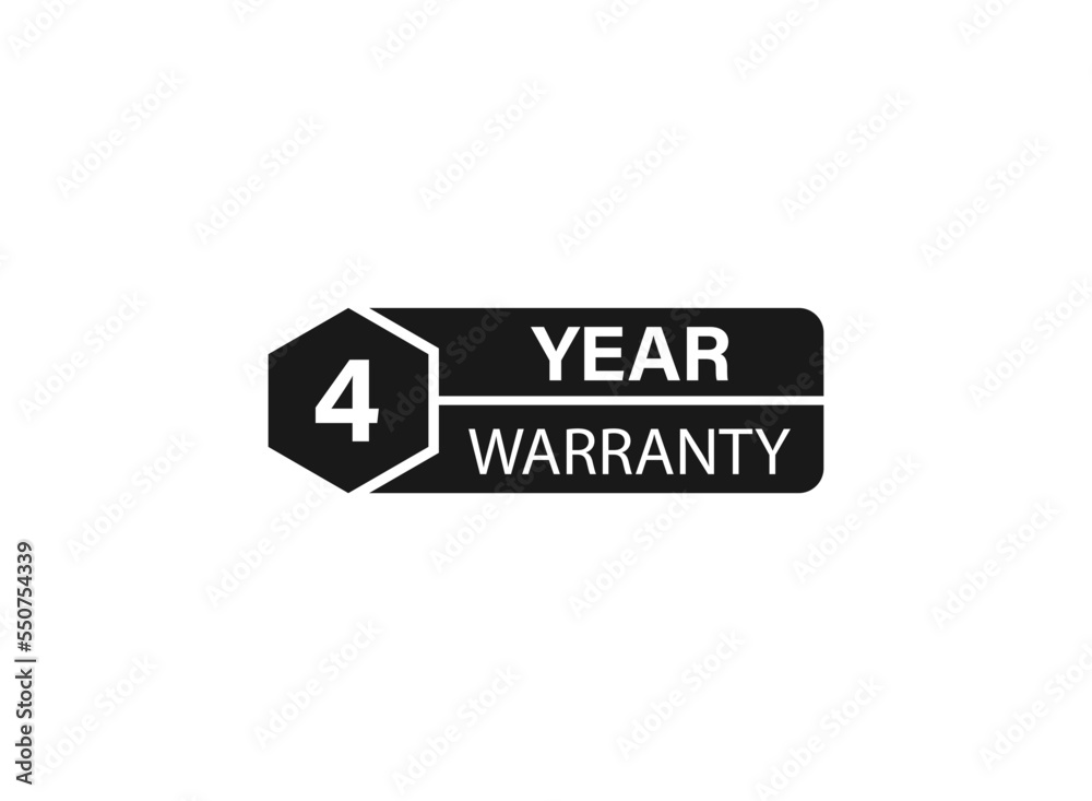 4 year warranty stamp on white background. Sign, label, sticker. 4 year warranty stamp on white background. Sign, label, sticker.