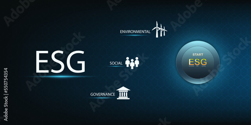 ESG. Environmental, Social and Governance Concepts dark background with keypad with word start ESG. vector illustration. Web banners, etc. EPS 10 vector