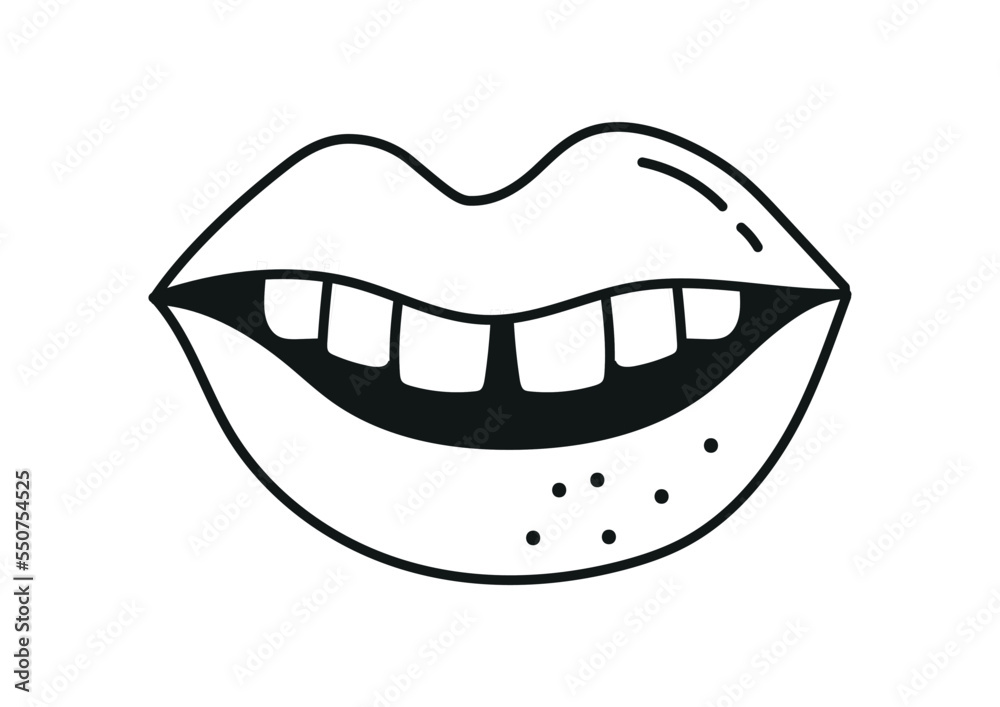 Doodle style lips. Sticker for social networks and reaction for instant messengers. Graphic element for communication on Internet. Hippie era, 1980s and 1990s. Cartoon flat vector illustration Doodle style lips. Sticker for social networks and reaction for instant messengers. Graphic element for communication on Internet. Hippie era, 1980s and 1990s. Cartoon flat vector illustration