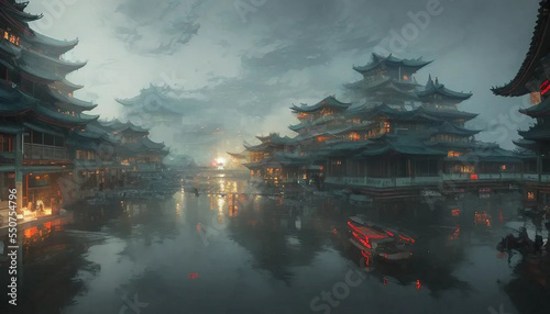 Wuxia ink landscape illustration & Chinese style wallpaper