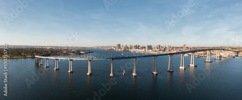 Coronado bridge with San Diego skyline in distance. 