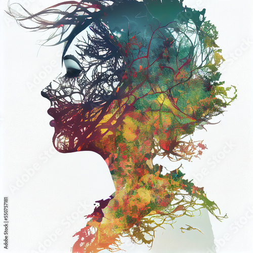 Wallpaper Mural silhouette of girl combined with tree branches on galaxy background. Modern digital illustration art wallpaper. Torontodigital.ca