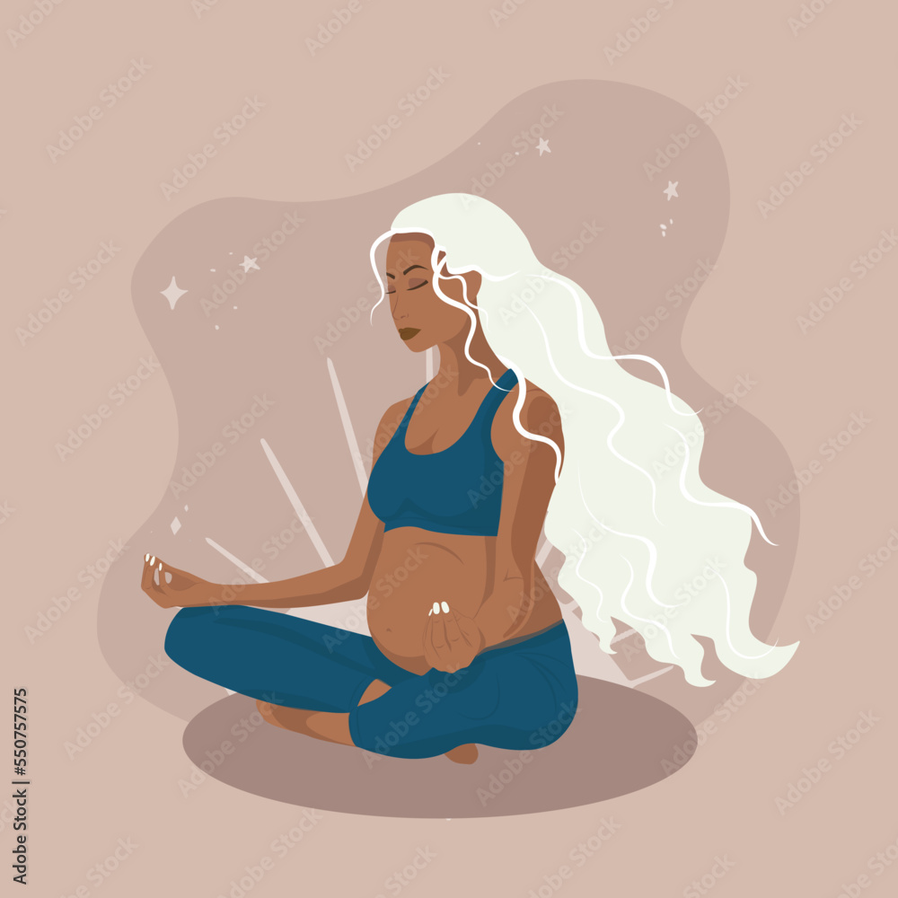 yoga pregnant black girl with white hairs 