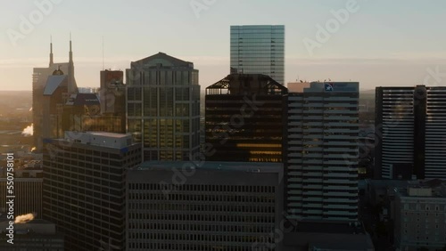 Nashville Aerial cityscape right to left with morning sunbeam photo