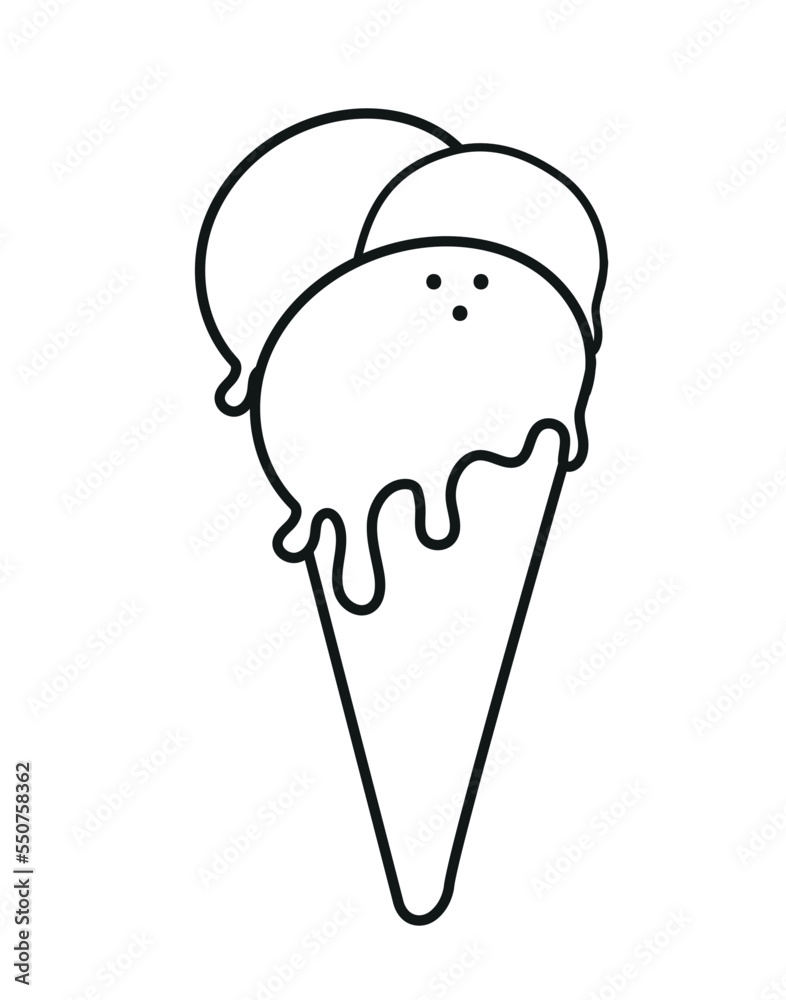 Doodle style ice cream. Sweetness, dessert and delicacy, symbol of hot weather and summer season. Sticker for social media and messengers. Hippie era and retro style. Cartoon flat vector illustration Doodle style ice cream. Sweetness, dessert and delicacy, symbol of hot weather and summer season. Sticker for social media and messengers. Hippie era and retro style. Cartoon flat vector illustration