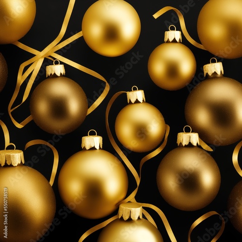 Christmas Ornaments with Black and Gold Sparkles and Decorations