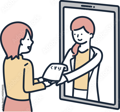 オンラインで診断を受ける女性　シンプルイラスト