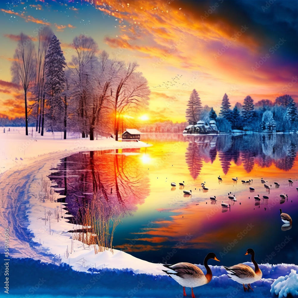 Obraz premium snowy lake