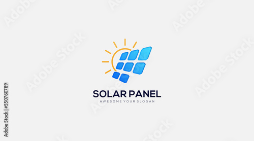 Creative sun Solar Panel Logo design template vector
