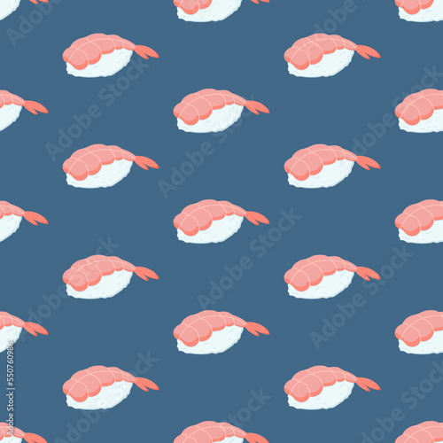 Seamless pattern with shrimp sushi