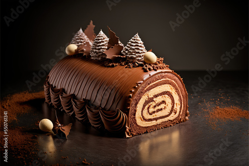 traditional french buche de noel christmas cake in a french patisserie