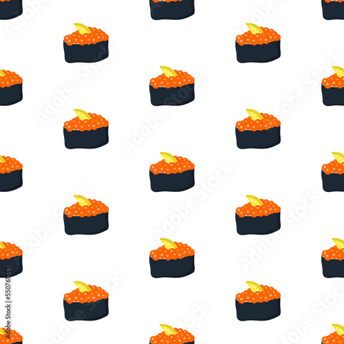Seamless pattern with sushi with red caviar