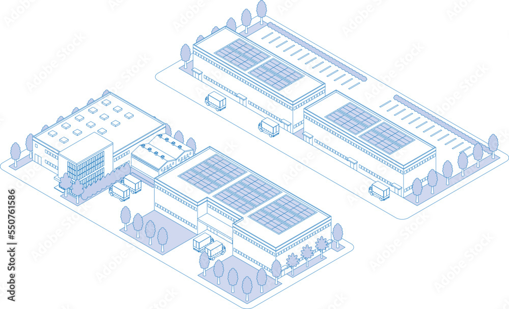 Naklejka premium 建物の立体的なイラスト. 街並みの景観. 線画のイラスト.
