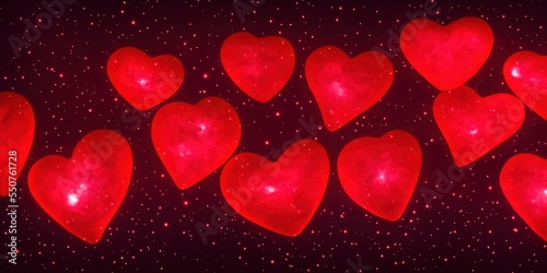 Valentine's Day Hearts Transparent Glass Floating in Space with Nebula Galaxies and Stars Valentine