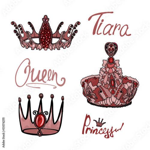 Realistic golden crown. Crown headdress for king and queen. Royal golden noble aristocratic monarchy red crown jewel. Monarch. Vector illustration
