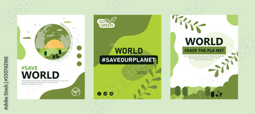 World Environment Day. earth day poster with green background leaves and elements Layout for print, flyer, cover, banner design campaigning the importance of protecting nature.