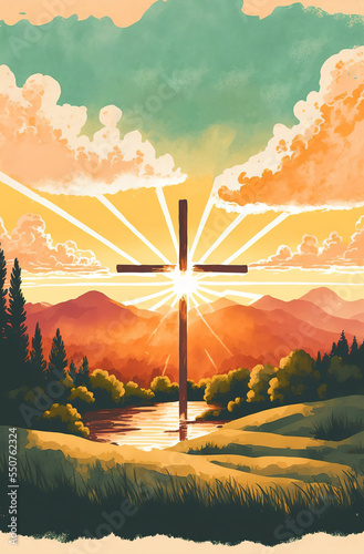 Billede på lærred Spiritual illustration jesus cross christianity background art crucifix god
reli