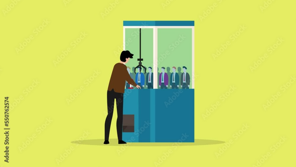 Recruiter choose a new employee in claw machine