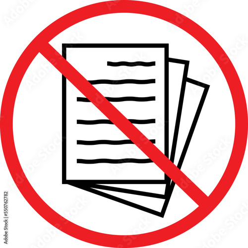 No file document icon on white background. Cross paper document sign. No document symbol. flat style.
