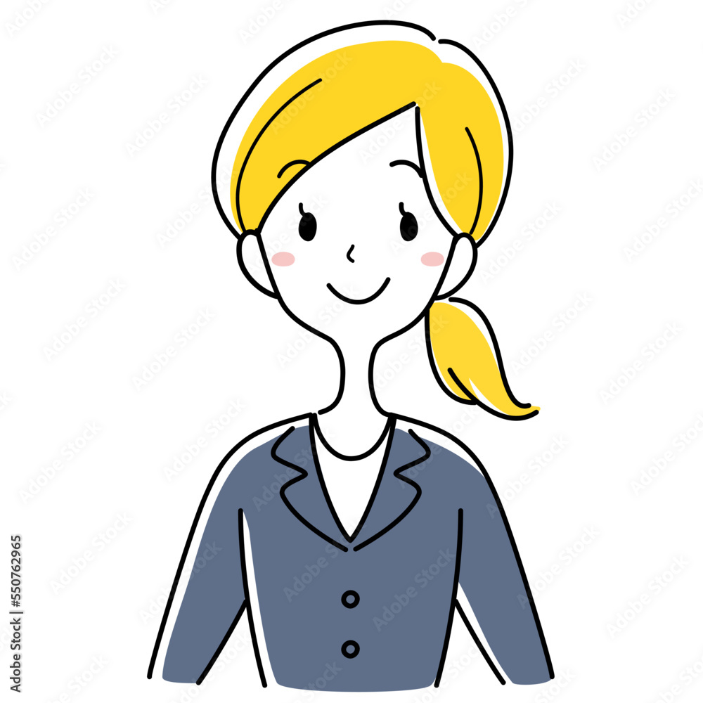 口を閉じて微笑むスーツの女性 口を閉じて微笑むスーツの女性