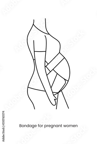 Bandage for pregnant line icon in vector  illustration of support for abdomen and back.