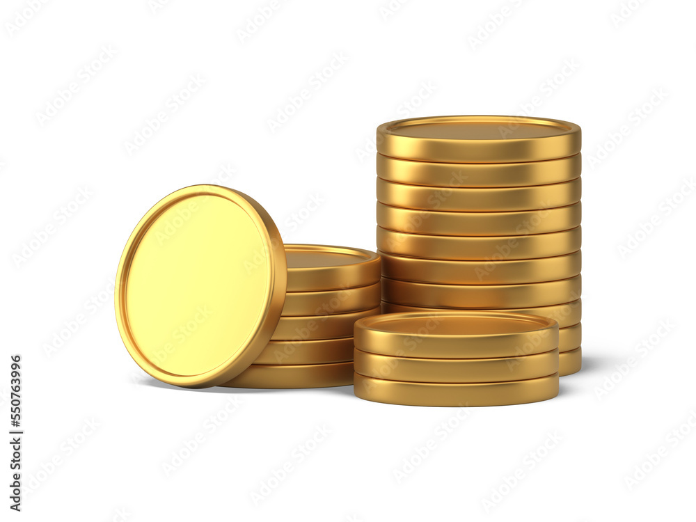 Obraz premium Golden metallic coin stack abundance richness banking investment financial 3d icon