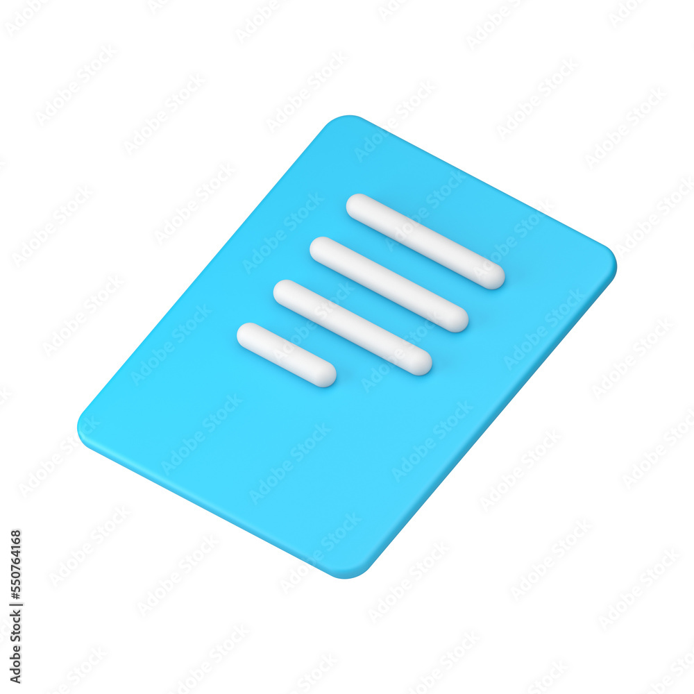 Paper sheet file document with text message notice important information letter blue 3d icon Paper sheet file document with text message notice important information letter blue 3d icon