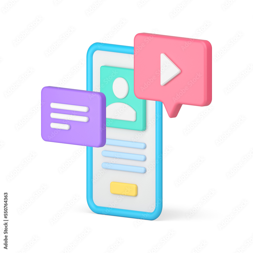 Social network user profile personal page multimedia content smartphone application 3d icon Social network user profile personal page multimedia content smartphone application 3d icon