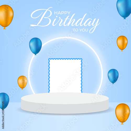 Happy birthday celebration background with realistic balloons and frame
