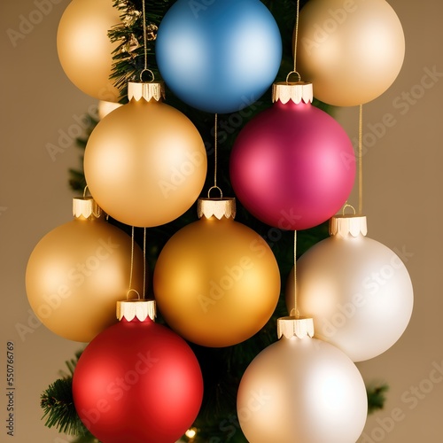 Christmas Ornaments Close Up Colorful with Decorations and Tree