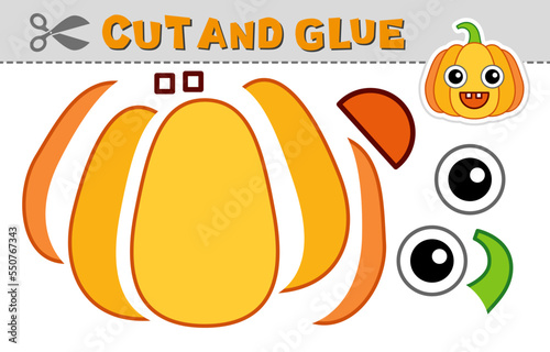 Cut out applique and glue a pumpkin. Vector illustration. Paper game for children's creativity, activity and learning