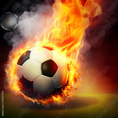 Football and Soccer celebration of the World Cup  flaming balls and lighting  with rainbow colors