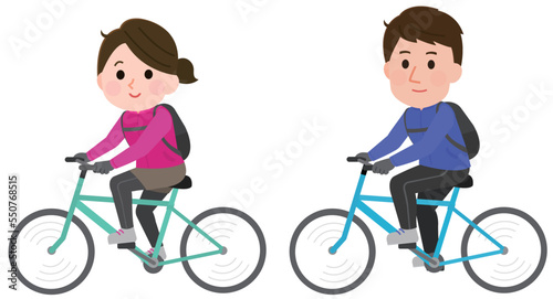 サイクリング　自転車に乗る女性と男性　イラスト