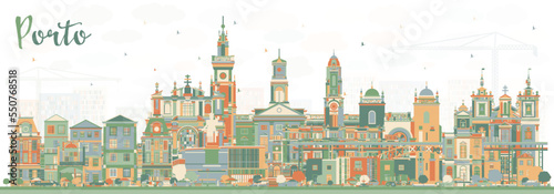 Porto Portugal City Skyline with Color Buildings. Vector Illustration.