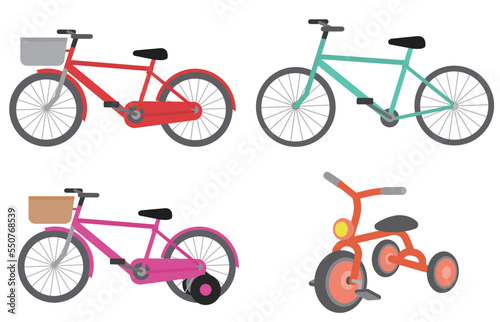 自転車　三輪車　ママチャリ　素材　詰め合わせセット　イラスト