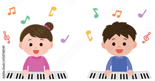 ピアノを弾く女の子と男の子　イラスト