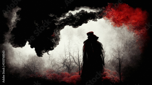 Scary human silhouette in smoke.  
Digitally generated image