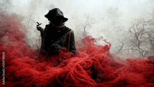 Scary human silhouette in smoke.  
Digitally generated image