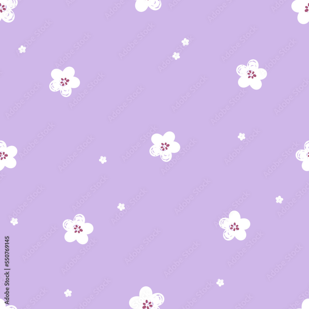Seamless pattern with hand drawn cherry blossom Sakura flower on purple background vector illustration.