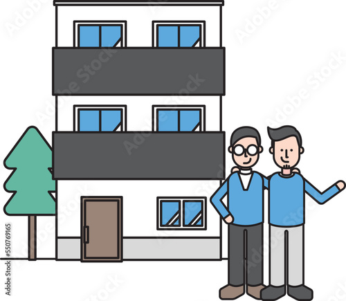 シンプルな住宅と二人の男性のイラスト（Jタイプ）