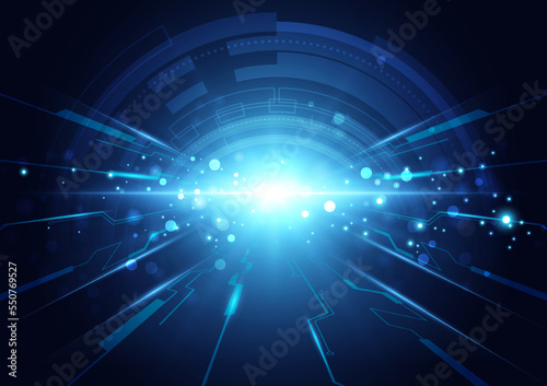 Abstract technology blue light rays with dots and sparks effect vector illustration.