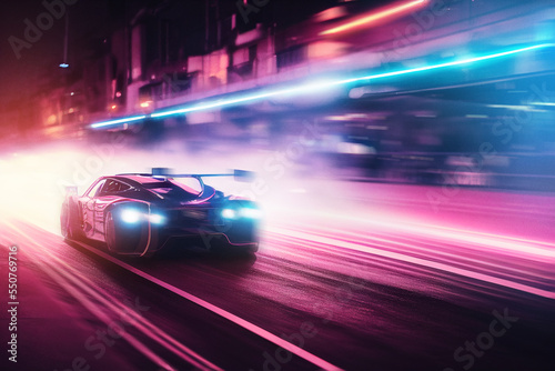 Street racing in neon city.   Digitally generated image © 0livia