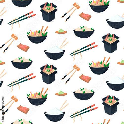Seamless pattern with Asian food
